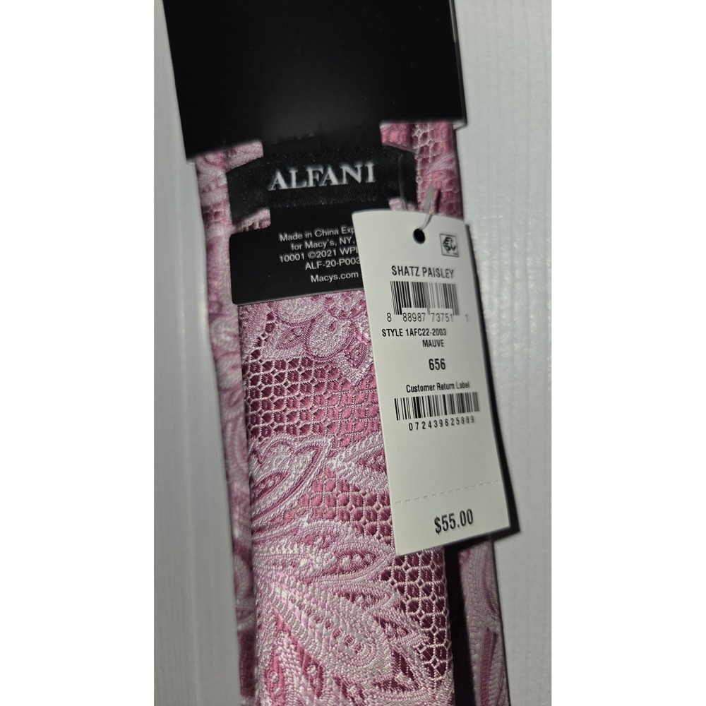 Alfani Alfatech Mens Mauve Paisley Stain Resistant Necktie New - Picture 5 of 5